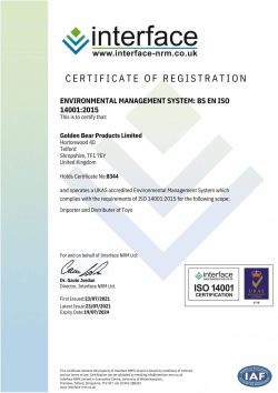 Golden Bear Toys certified with ISO 14001 Environmental standard ...